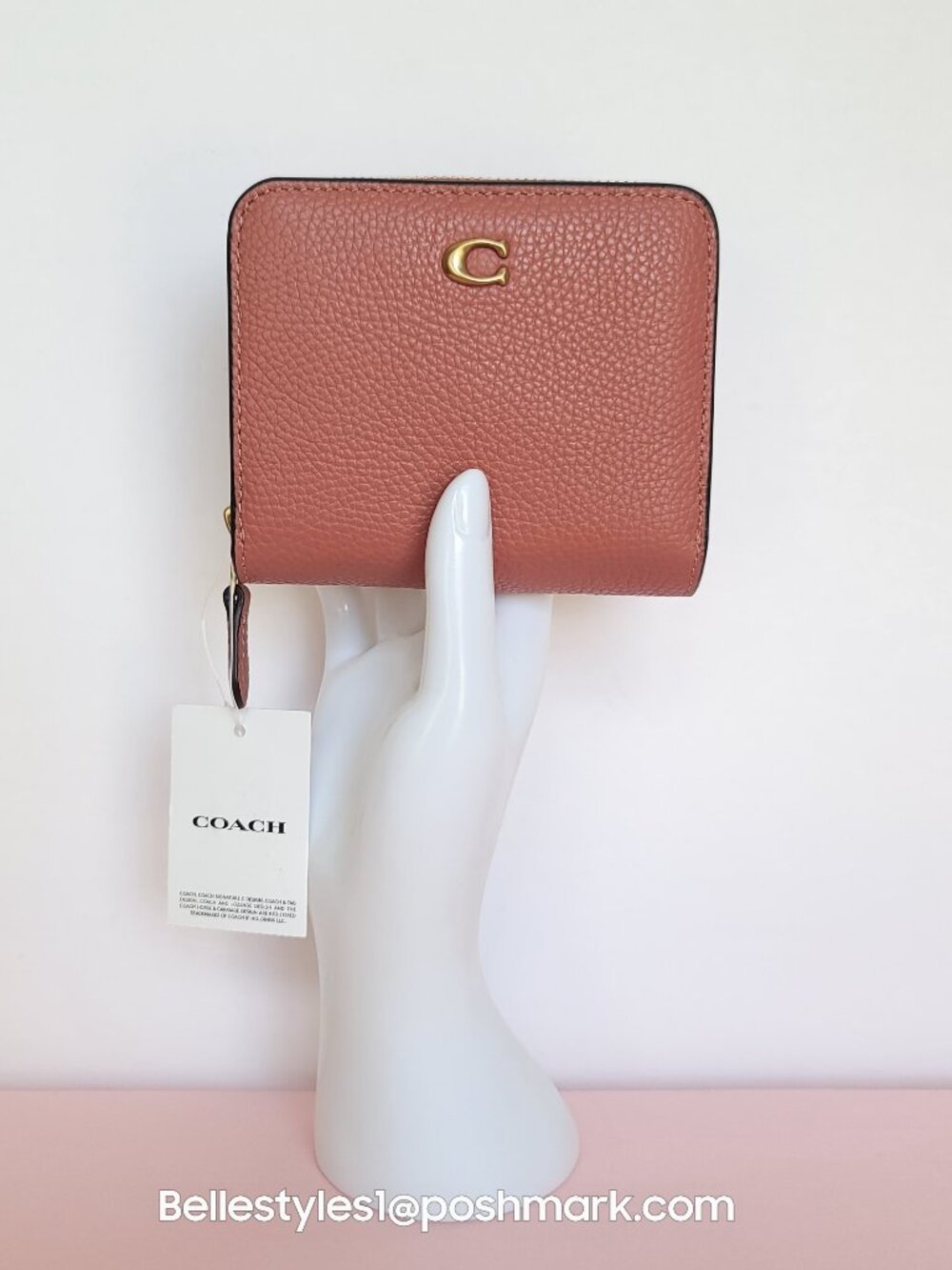COACH Billfold Pebbled Leather Small Wallet -Dark Peach color⭐